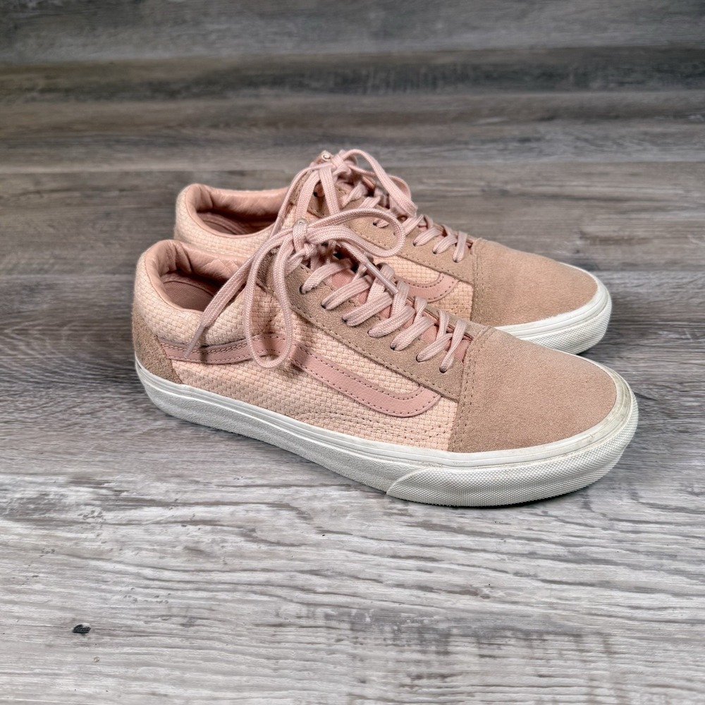 Vans Old Skool Low‎ Top Pink Suede Woven Shoes Unisex Size M 7 W 8.5 Lace Up